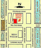Karte vom Roong Ruang Hotel und Umgebung, Thapae Gate, Chiang Mai  (12.5 K)